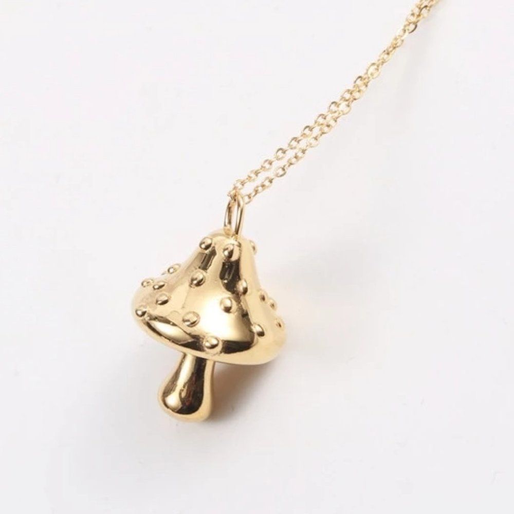 18K Gold Plated Mushroom Pendant Chain Necklace Christmas Gift For Her
